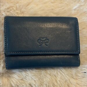 Anya Hindmarch London blue leather compact trifold wallet